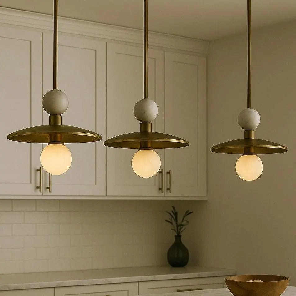 Brass Pendant Light, Marble Stone Chandelier Lighting, Modern Ceiling Lamp