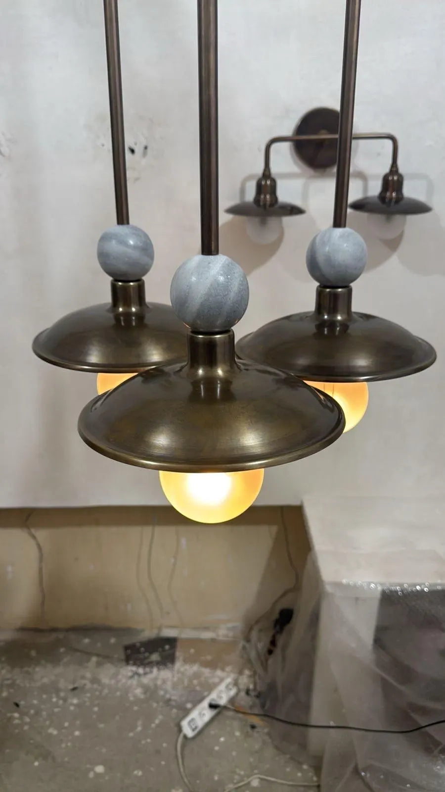 Brass Pendant Light, Marble Stone Chandelier Lighting, Modern Ceiling Lamp