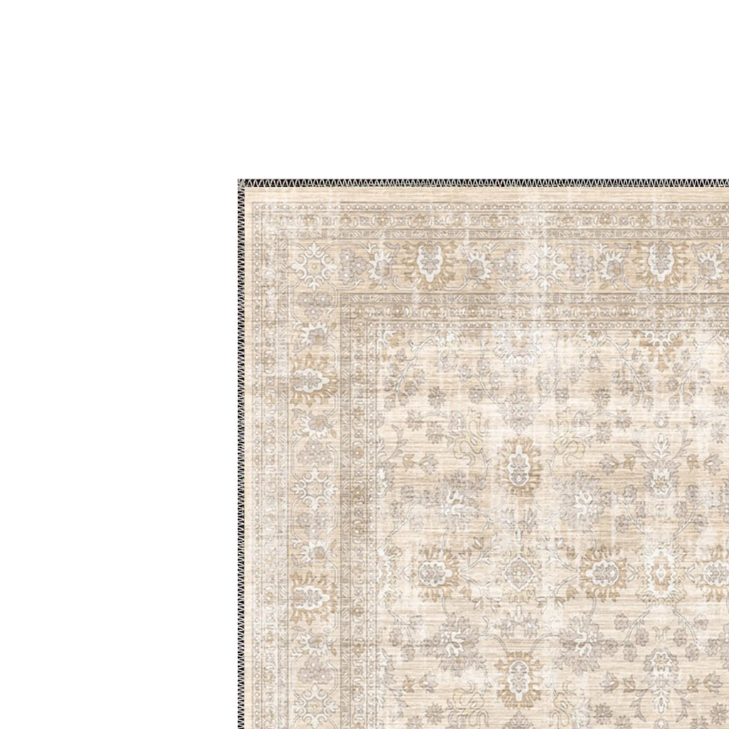 Beige Area Rug: Distressed Anatolian Style, Washable