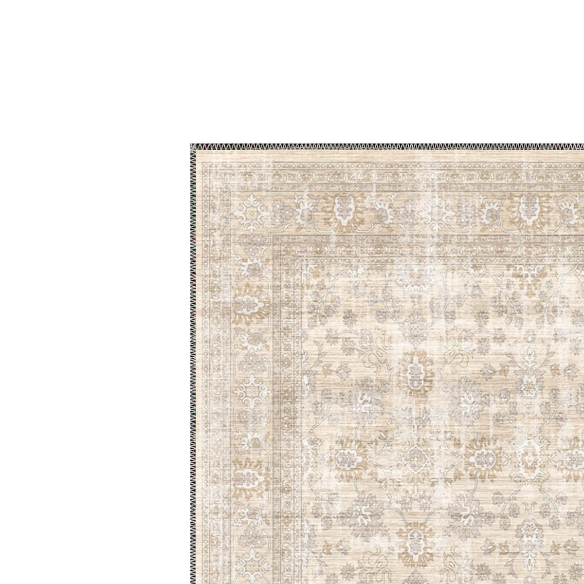 Beige Area Rug: Distressed Anatolian Style, Washable