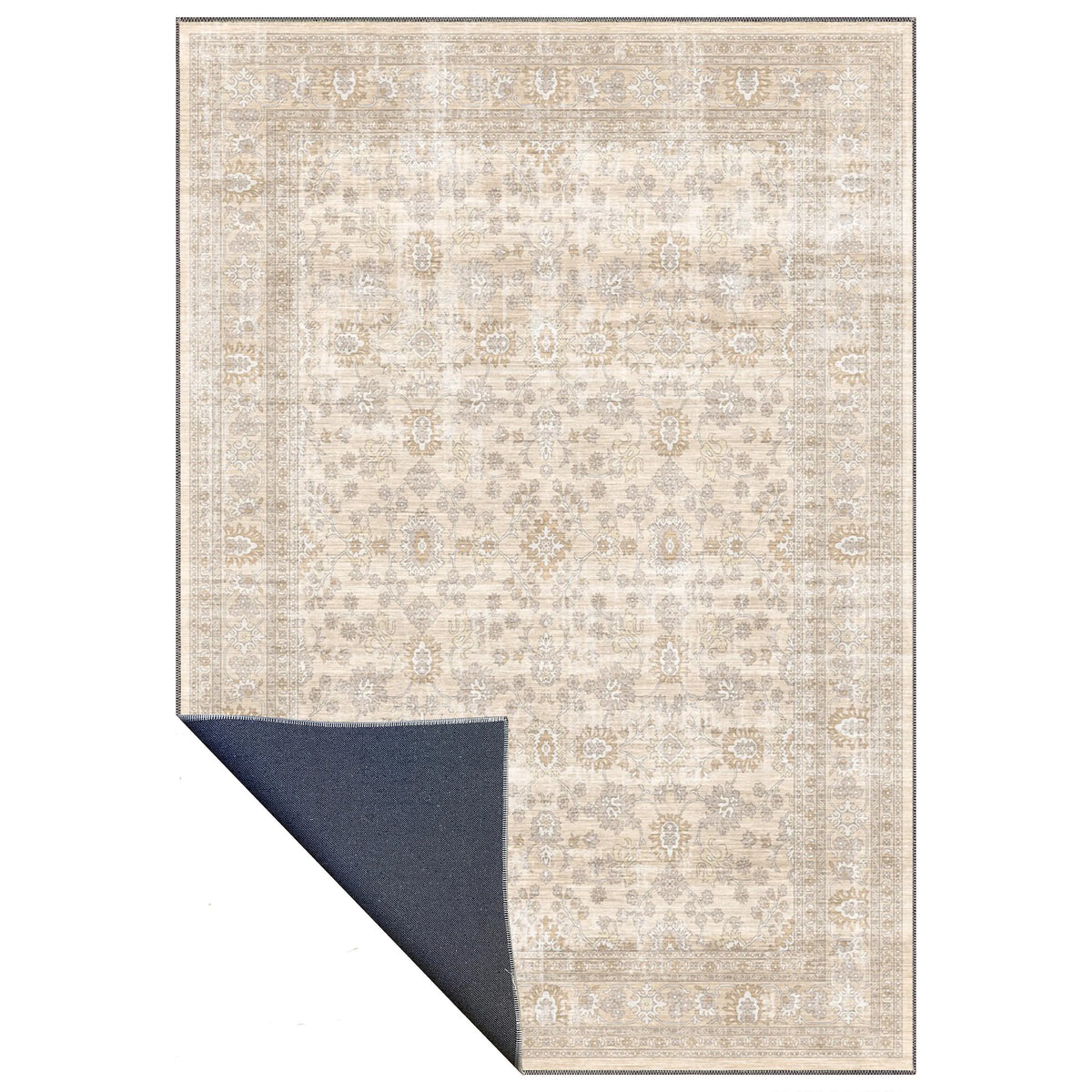 Beige Area Rug: Distressed Anatolian Style, Washable