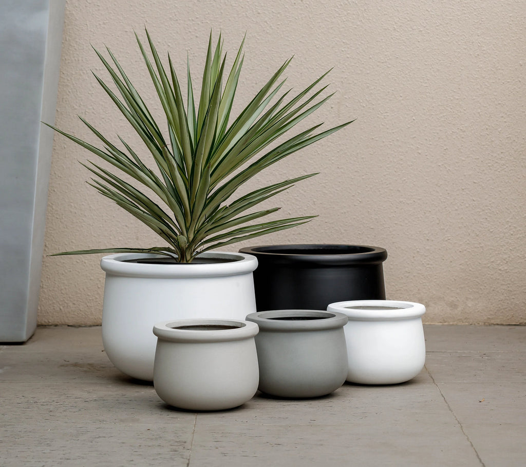 Indoor/Outdoor Large Nordic Minimalist Fiberstone Lightweight Round Planter Pot - 16, 10 inch Matte Finish - Suitable for Fiddle Leaf Fig