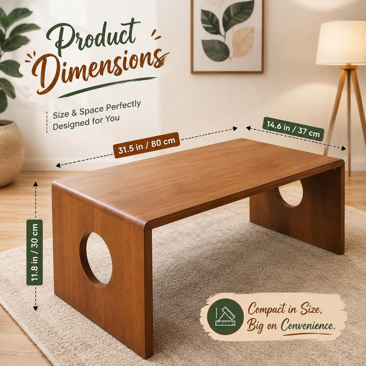 Folding Bamboo Coffee Table, Japanese Floor Desk, Portable Laptop Stand, Minimalist Home Decor