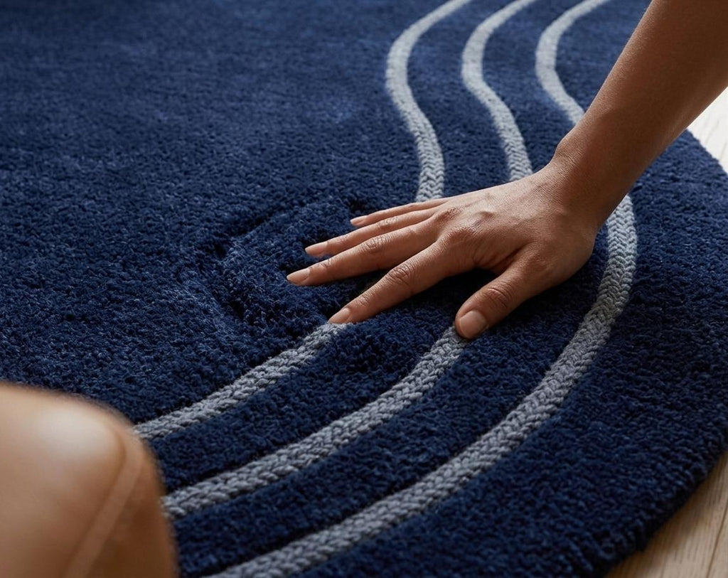 Navy Blue Organic Wavy Wool Rug | Hand Tufted Abstract Blob Area Rug, Soft & Durable