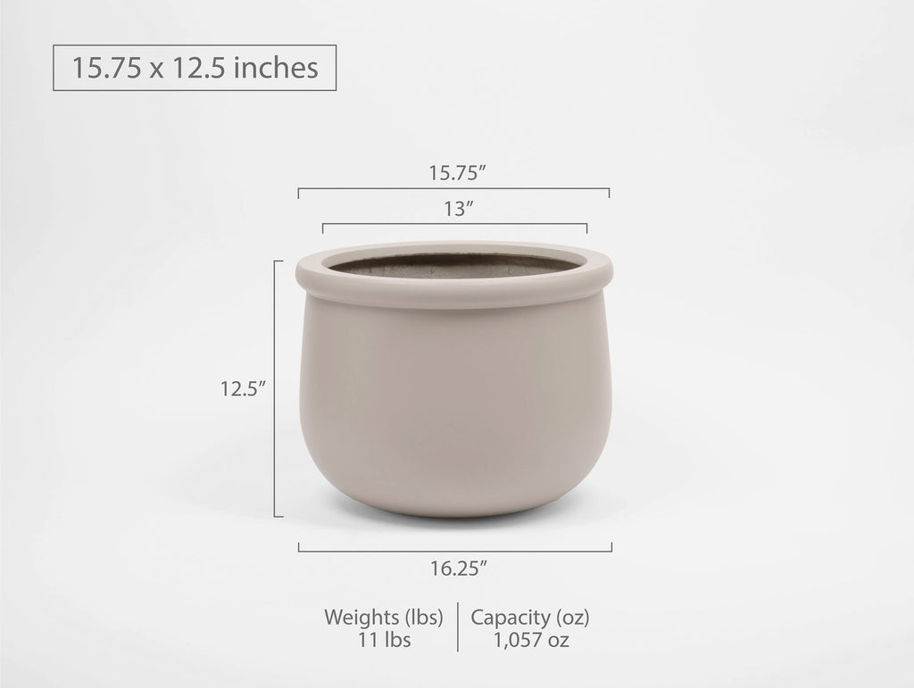 Indoor/Outdoor Large Nordic Minimalist Fiberstone Lightweight Round Planter Pot - 16, 10 inch Matte Finish - Suitable for Fiddle Leaf Fig
