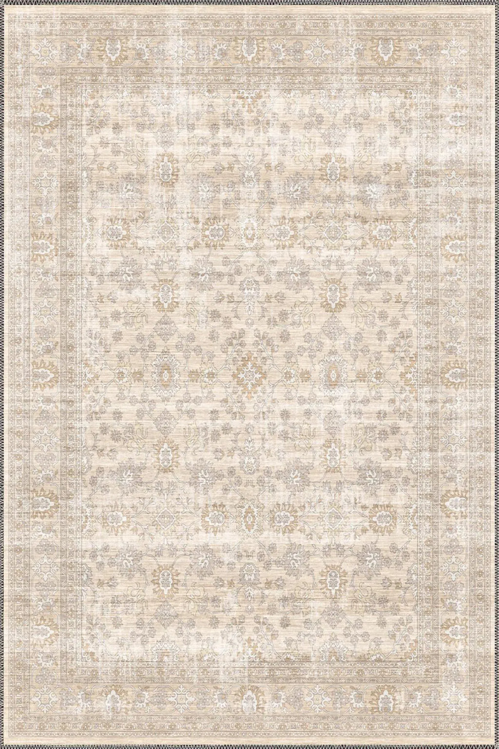 Beige Area Rug: Distressed Anatolian Style, Washable