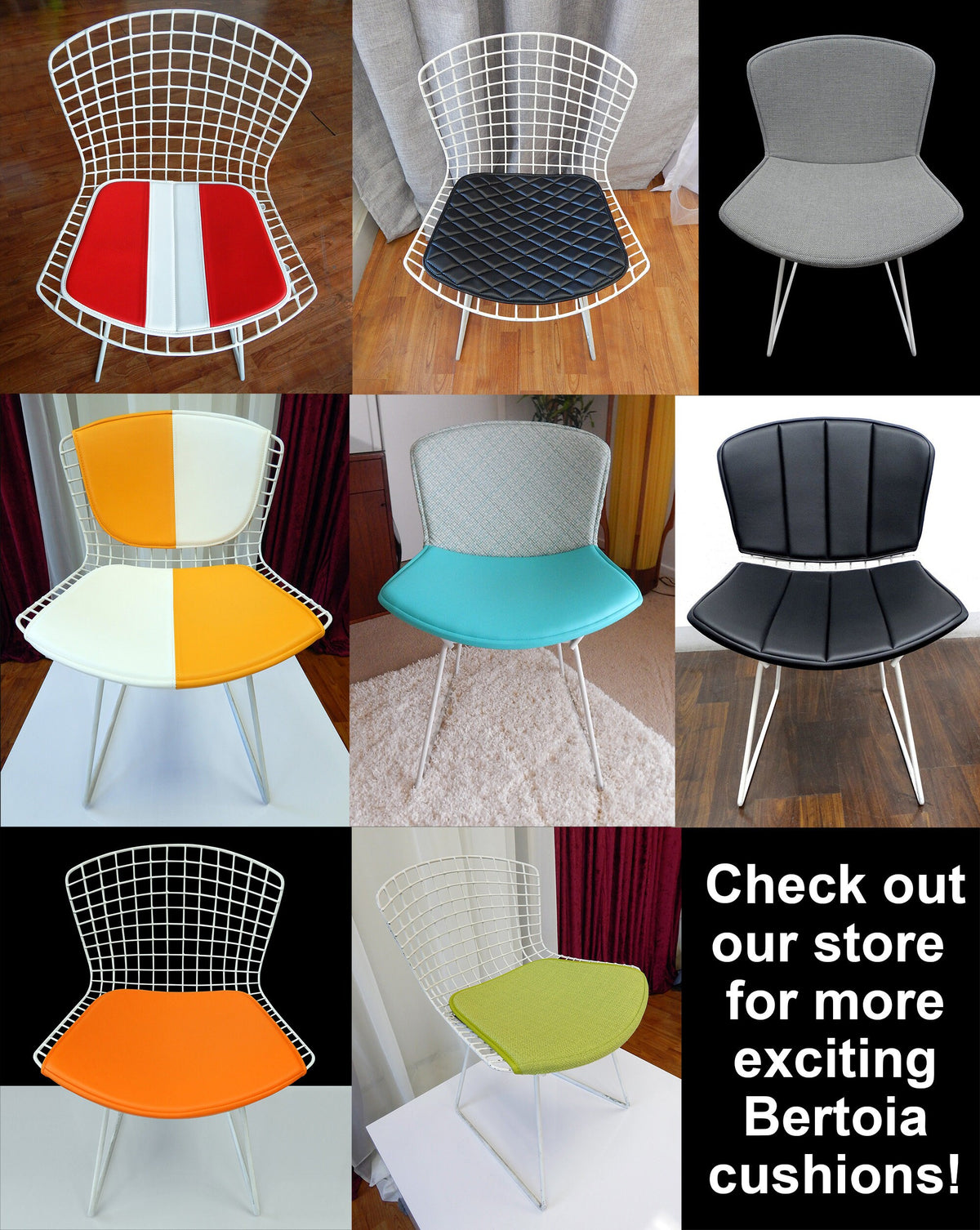 Bertoia inspired Side Chair Cushion - Available in many colors and materials! Knoll style replacement pad