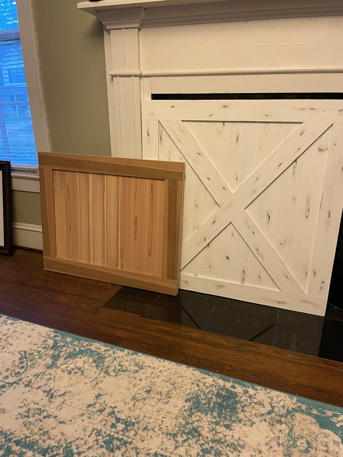 Fireplace Cover Screen Insert - Modern Farmhouse - Medium Walnut