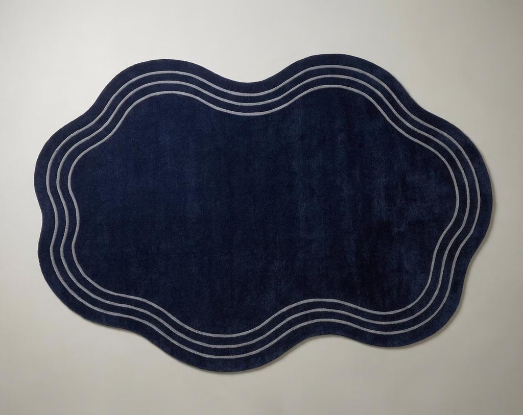 Navy Blue Organic Wavy Wool Rug | Hand Tufted Abstract Blob Area Rug, Soft & Durable